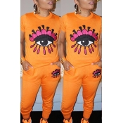 Lovely Casual Printed Orange Two-piece Pants Set