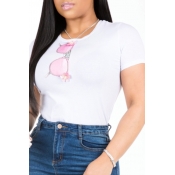 Lovely Casual Glasses Printed White T-shirt