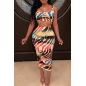 Lovely Casual Printed Skinny Two-piece Skirt Set