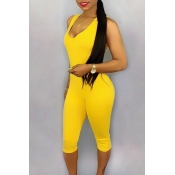 Lovely Casual V Neck Yellow One-piece Romper