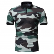 Lovely Casual Camouflage Printed Army Green Polo S