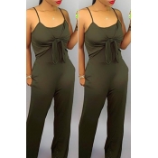 Lovely Casual Knot Design Army Green One-piece Jum