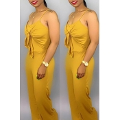Lovely Casual Knot Design Yellow One-piece Jumpsui