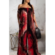 Lovely Stylish Off The Shoulder Printed Wine Red L