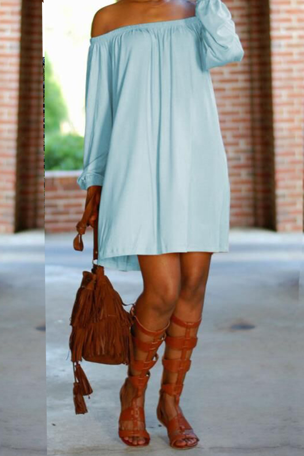 

Lovely Casual Off The Shoulder Light Blue Mini A Line Dress