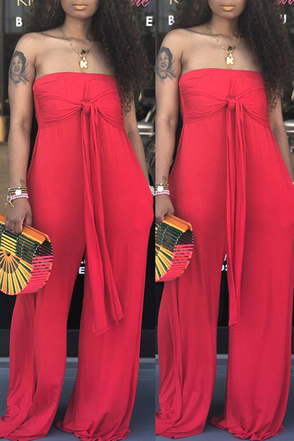 

Lovely Casual Off The Shoulder Red One-piece Jumpsuit