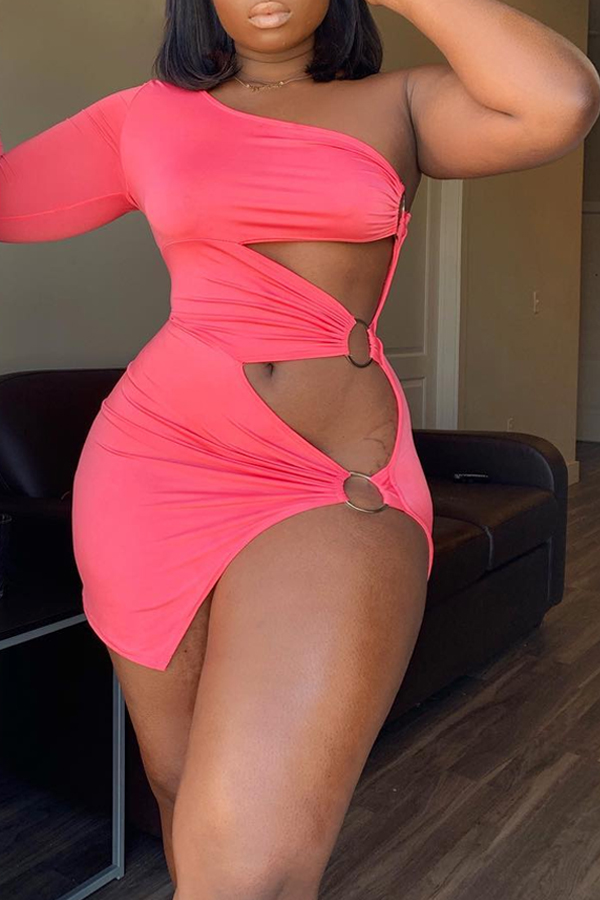 

Lovely Sexy One Shoulder Hollow-out Red Mini A Line Dress