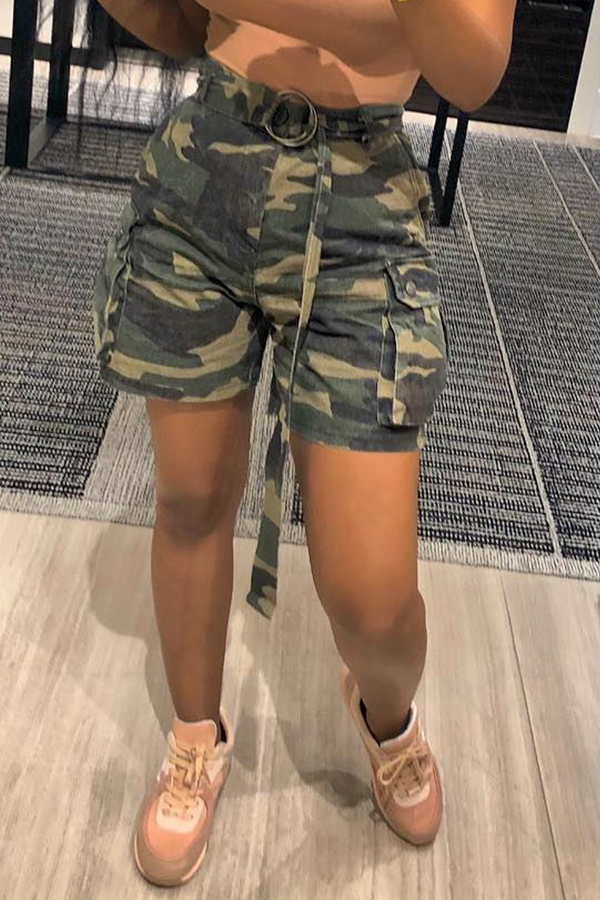 

Lovely Casual Camouflage Printed Shorts(With Belt, Camo