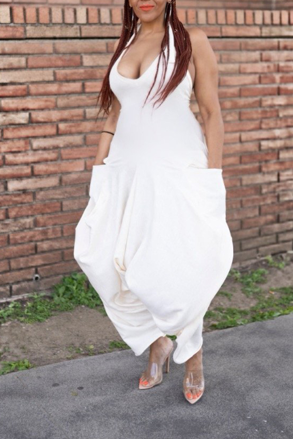 

Lovely Sexy Halter Neck Backless White One-piece Jumpsuit