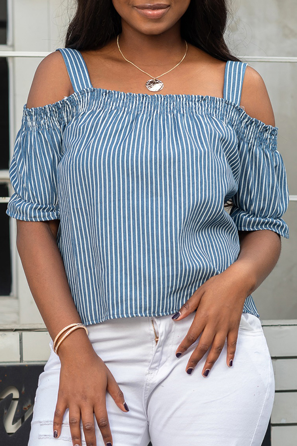 

Lovely Casual Striped Blue Cotton Blouse