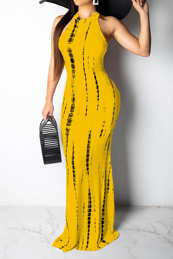Lovely Casual Tank Sleeveless Yellow Floor Length Dress