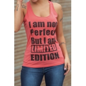 Lovely Leisure Letter Printed Red Tank Top