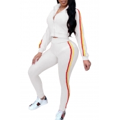 Lovely Leisure V Neck Patchwork White Two-piece Pa