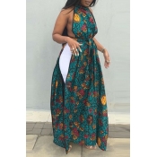 Lovely Sexy Floral Printed Green Dress