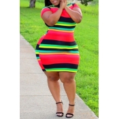LW Plus Size Acrylic Striped Bodycon Dress