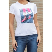 Lovely [Presale]Casual O Neck Printed White T-shir