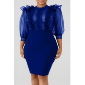 Lovely Sexy See-through Royal Blue Knee Length A L
