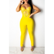 Lovely Sexy Halter Neck Yellow One-piece Jumpsuit