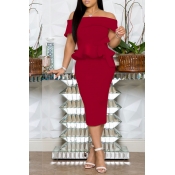 Lovely Stylish Off The Shoulder Ruffle Design Red 
