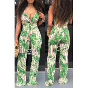 Lovely Casual Striped Printed Green One-piece Jump