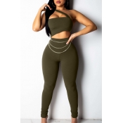 Lovely Sexy One Shoulder Hollow-out Army Green One