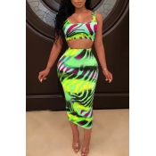 Lovely Casual Printed Green Two-piece Skirt Set