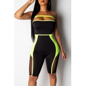 Lovely Sexy Hollow-out Patchwork Green One-piece R
