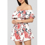 Lovely Stylish Off The Shoulder Floral Printed Whi