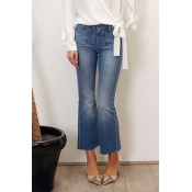 Lovely Chic Raw Edge Deep Blue Flare Jeans