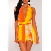 Lovely Sexy Halter Neck Backless Yellow One-piece 