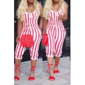 Lovely Casual Striped Red One-piece Jumpsuit