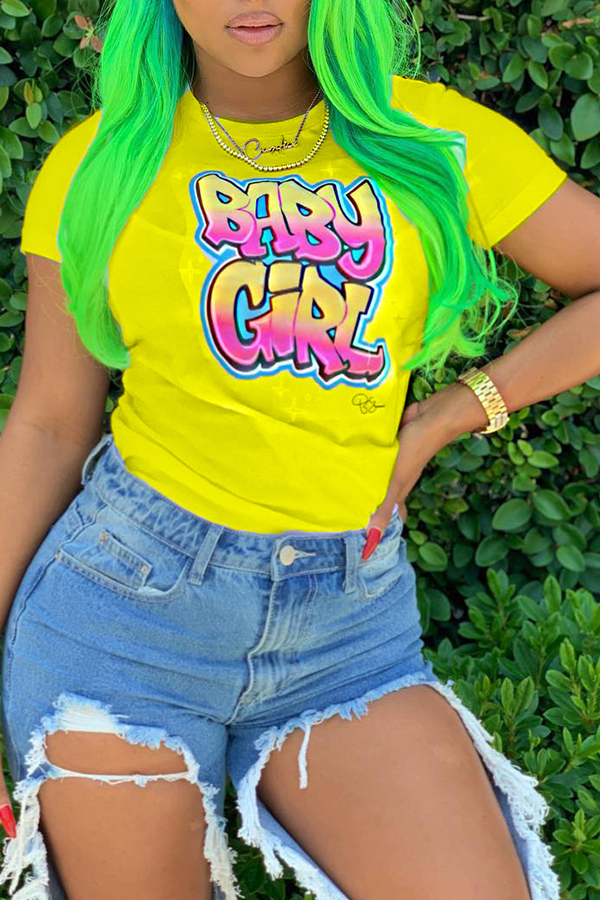 Lovely Casual Letter Printed Yellow T-shirt