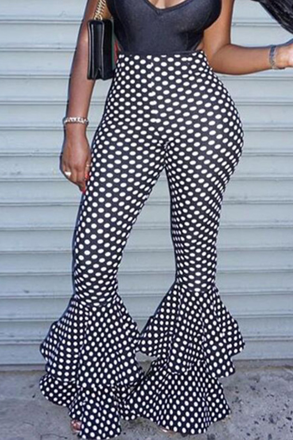 

Lovely Casual Dots Printed Black Pants
