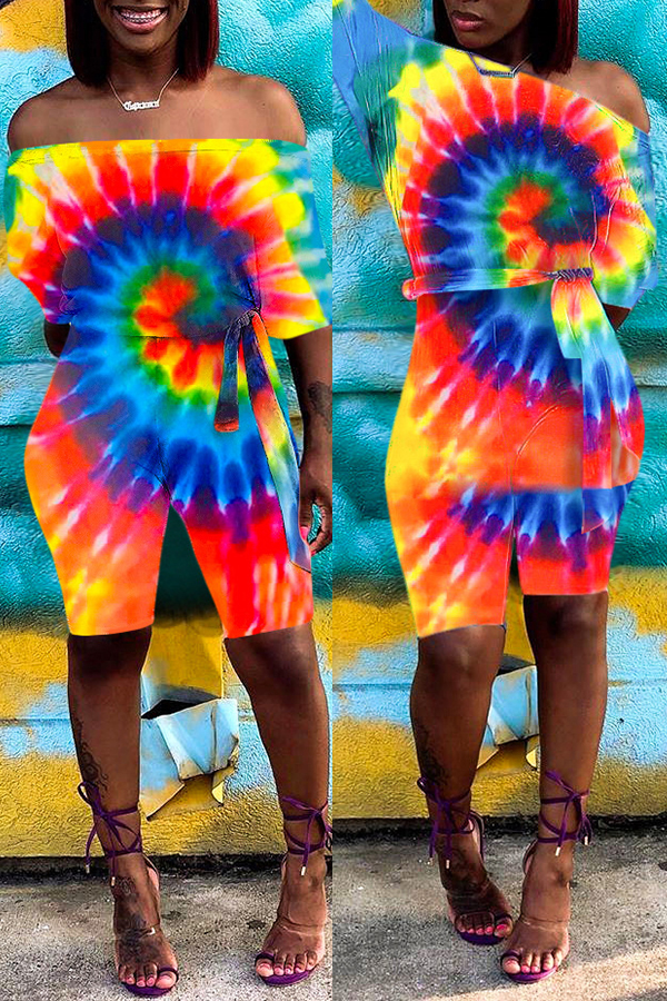 

Lovely Casual Off The Shoulder Printed Multicolor One-piece Romper, Multi