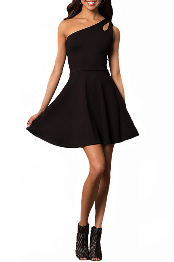 

Lovely Stylish One Shoulder Hollow-out Black Mini A Line Prom Dress