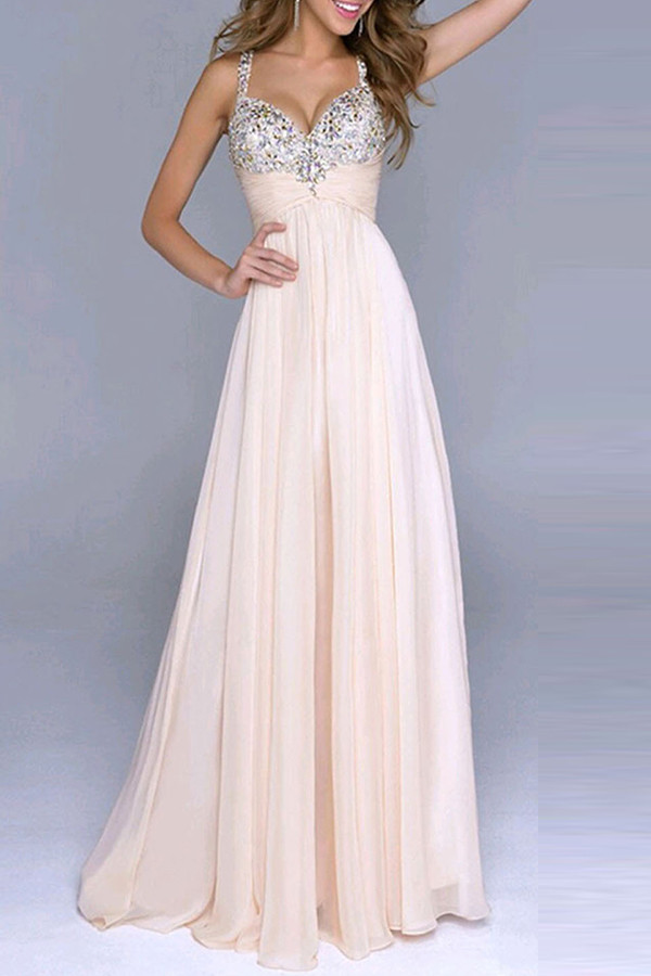 Lovely Stylish V Neck Sequins Splicing Light Pink Floor Length Prom
