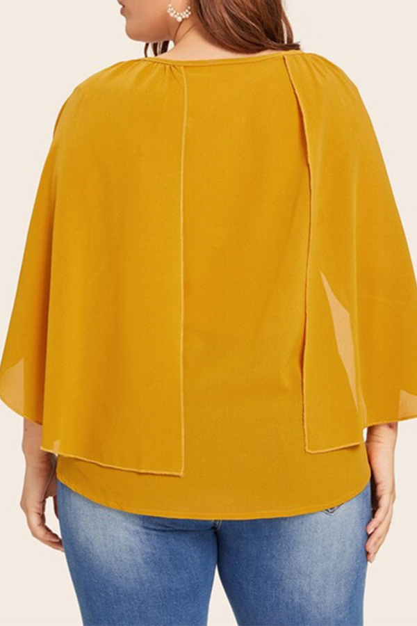 Lovely Stylish O Neck Yellow Plus Size Blouseplus Size Blousesandshirts