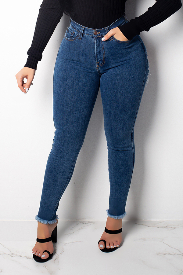 

Lovely Casual Hollow-out Deep Blue Jeans