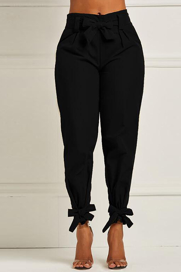 Lovely Stylish High Waist Bowtie Decoration Black Pants_Pants_Bottoms
