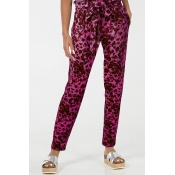 Lovely Casual Leopard Printed Purple Pants