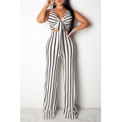 Lovely Stylish Striped Backless White One-piece Ju