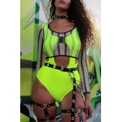Lovely Sexy Hollow-out Green One-piece Bodysuit