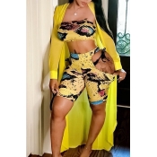 Lovely Sexy Printed Hollow-out Yellow Two-piece Sh