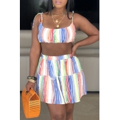 Lovely Casual Spaghetti Straps Striped Printed Mul