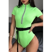 Lovely Casual Zipper Design Green Bodysuit