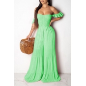 Lovely Sweet Off The Shoulder Green One-piece Jump