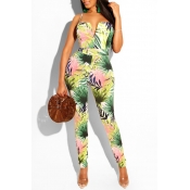 Lovely Trendy Floral Printed Skinny One-piece Jump