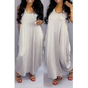 Lovely Casual U Neck Grey Ankle Length Dress