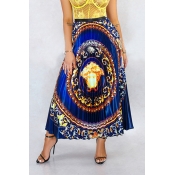 Lovely Ethnic Style Totem Printed Blue Ankle Lengt