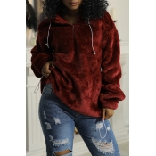 Lovely Chic Hooded Collar Zipper Design Wine Red V